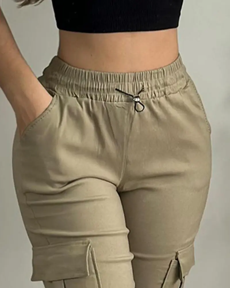 (🎉Last Day Promotion 50% OFF) Side Pockets Drawstring Waist Cropped Cargo Pants - Buy 2 Free Shipping