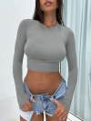 Women's Round Neck Long Sleeve Short Blouse