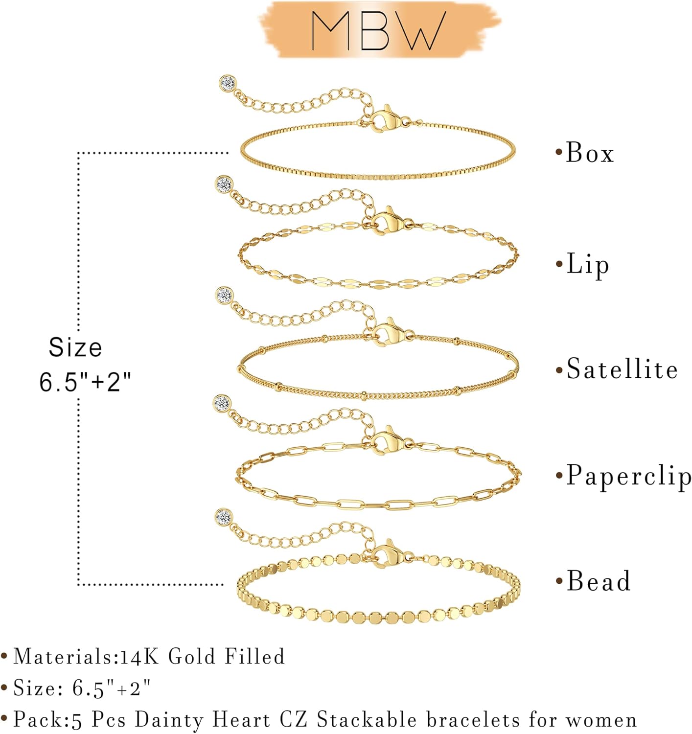 Gold Bracelets for Women, 14K Dainty Gold Plated Stackable Bracelets for Women Trendy Gold Bracelet Stack Set Waterproof Chain Bracelets Paperclip Adjustable Tennis Minimalist Tiny Cute Jewelry