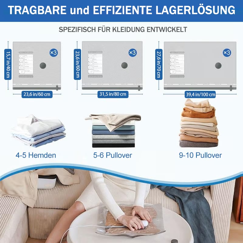 9er-Pack leichte Reisetaschen mit elektrischer Pumpe | Kompakte Vakuum-Aufbewahrungsbeutel für Kleidung | Platzsparende Kompressionsbeutel für unterwegs