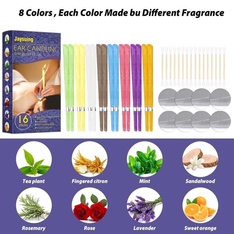 Ear Candle Set (16 Pcs) 🕯️ – Natural Paraffin in 8 Calming Scents for Relaxation & Stress Relief