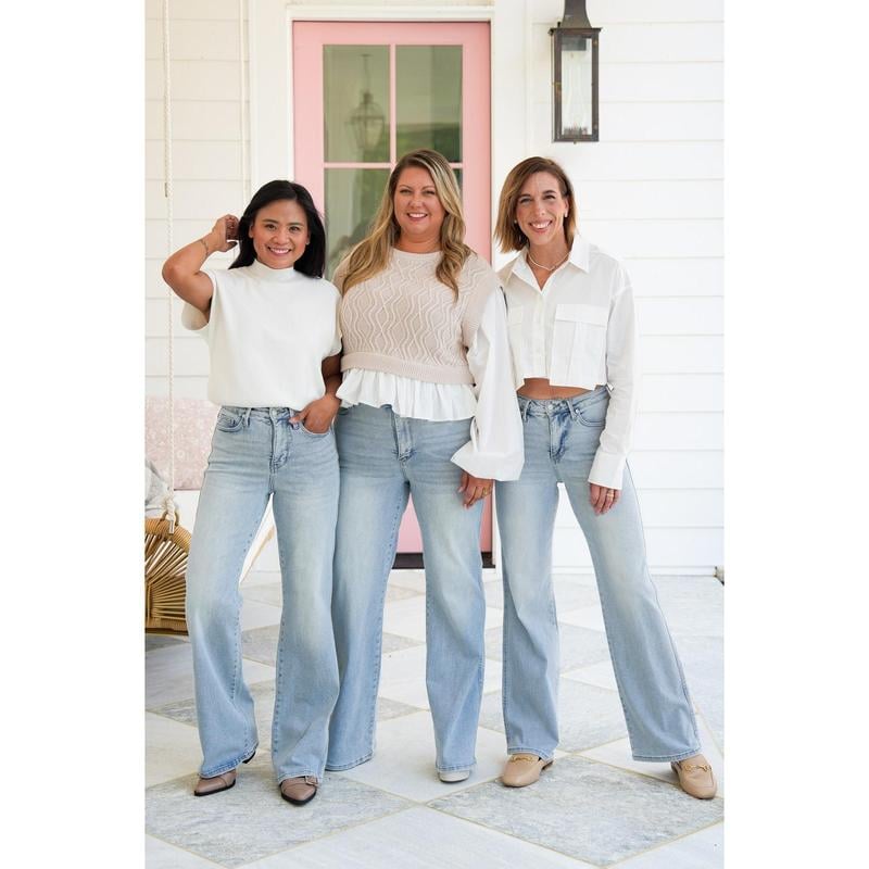 High Rise Vintage Wash Tummy Control Top Straight Leg Jeans(Buy 2 FREE SHIPPING & SAVE ＄9)