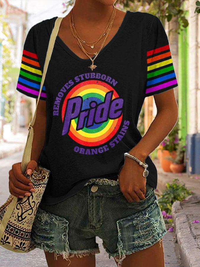 Women's Retro Pride LGBTQ Print V Neck T-Shirt