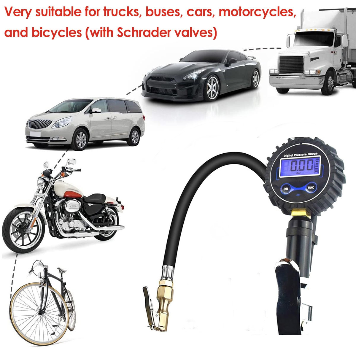 🚗250 PSI Tire Inflator with Pressure Gauge & Air Chuck Bundle