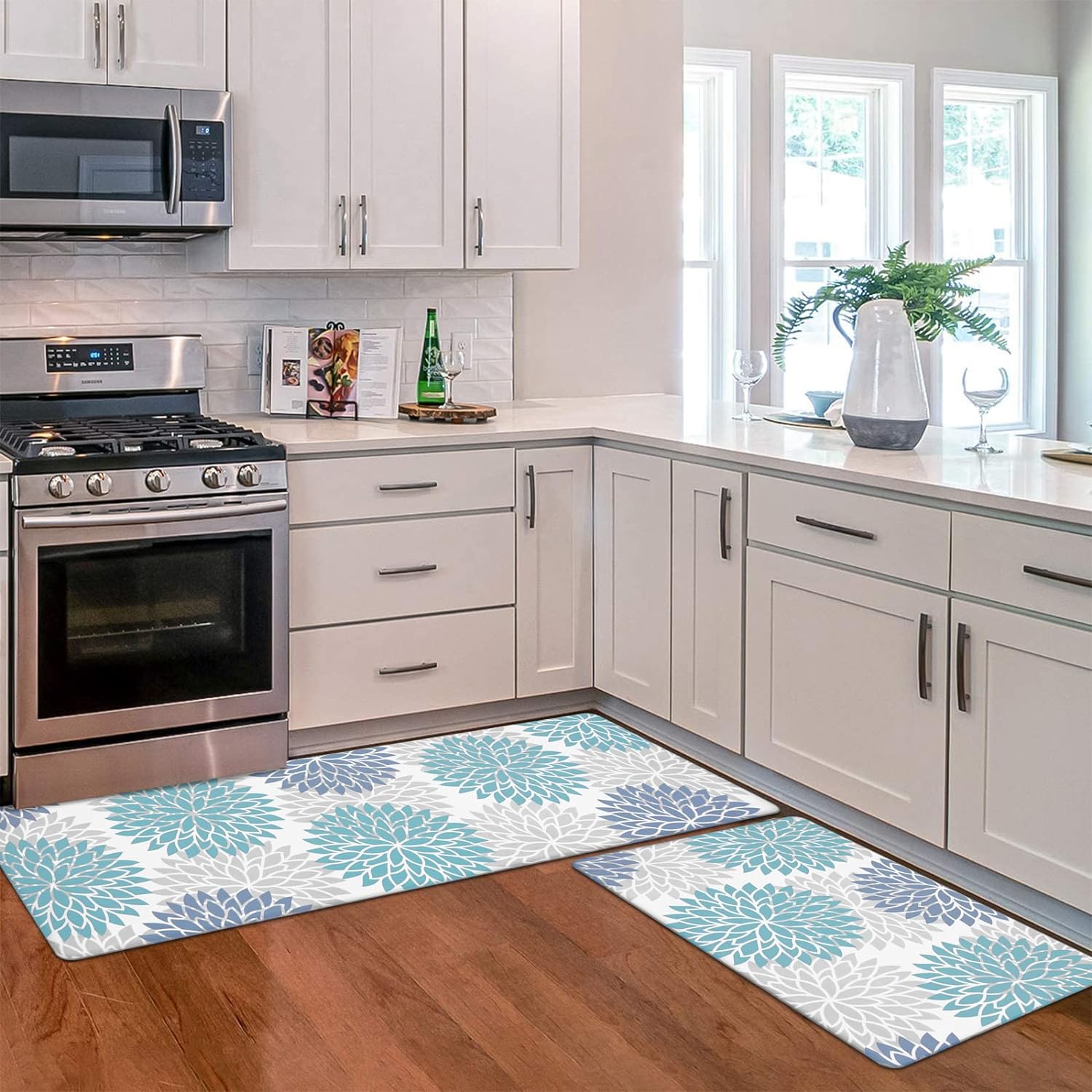 HEBE Anti Fatigue Kitchen Rug Sets 2 Piece Non Slip Kitchen Mats for Floor Cushioned Kitchen Rugs and Mats Waterproof Comfort Standing Mat Runner for Kitchen,Home Office,Sink,Laundry