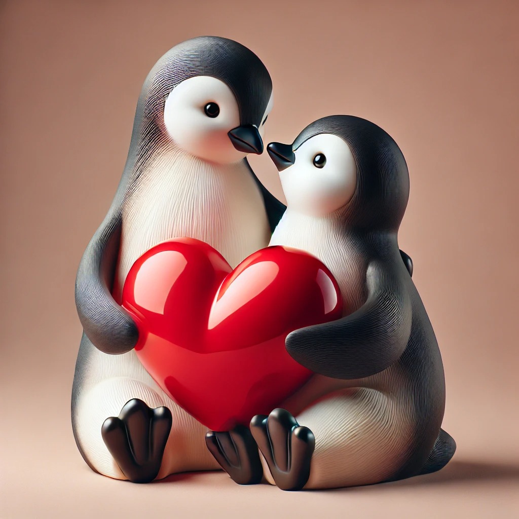 Romantic Penguin Sculpture