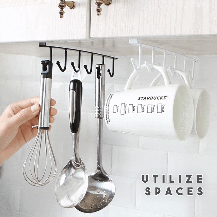 (New Year Sale- Save 50% OFF) Under-Cabinet Hanger Rack (6 Hooks)- Buy 2 Get Extra 10% OFF