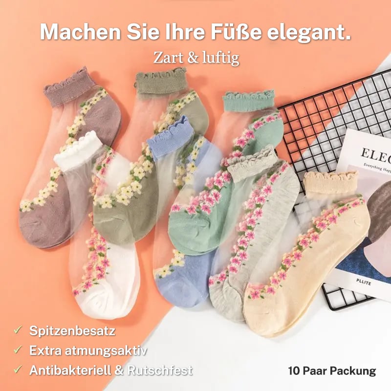 🔥5 Paar für 19,98€🔥- Damen Frühling Sommer Blumenspitze Söckchen