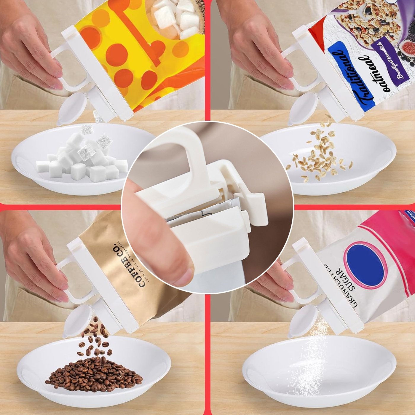 Upgraded Bagged Food Sealing Clip with Pour Spout and Handle
