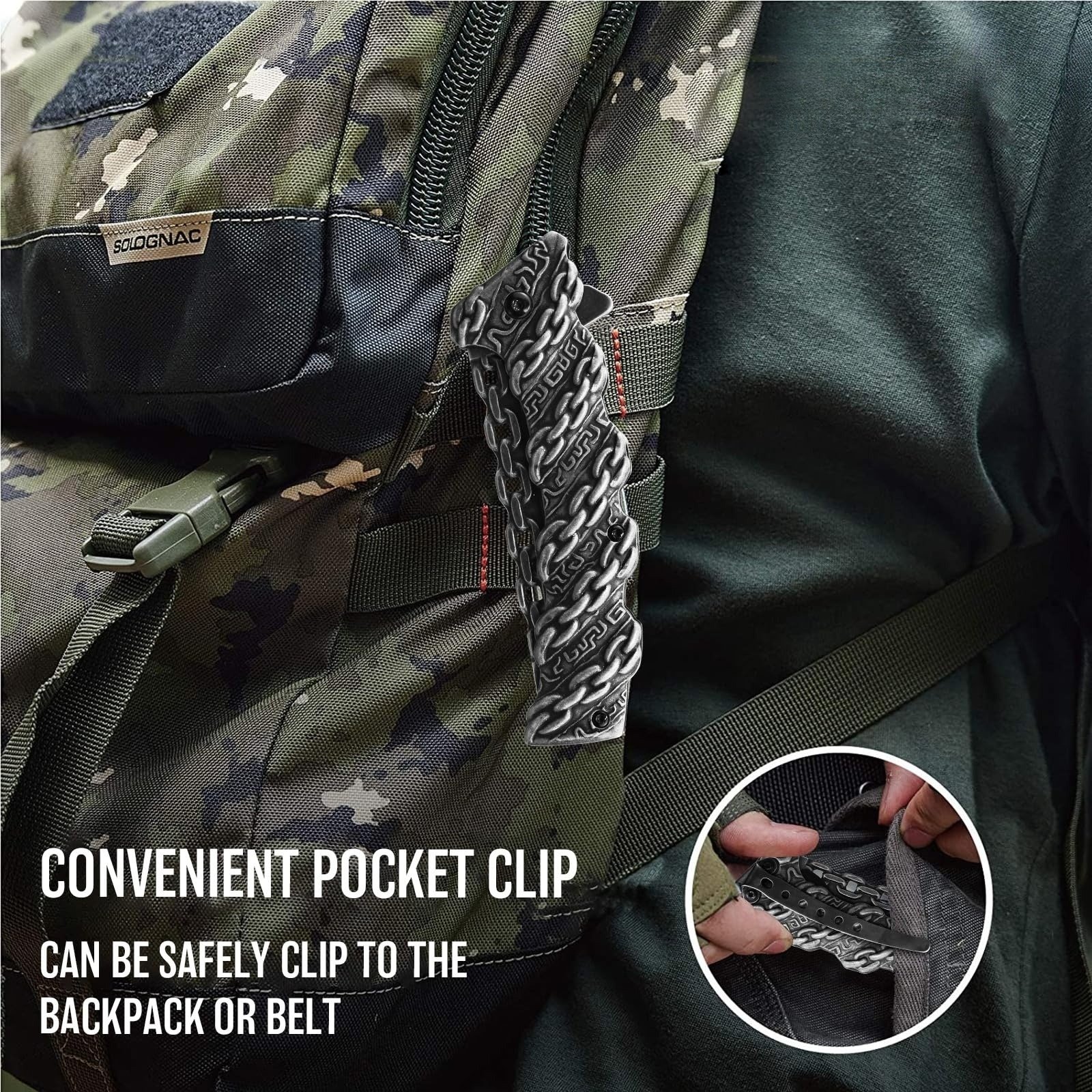 Embossed folding knife mountaineering portable camping knife for self-defense
