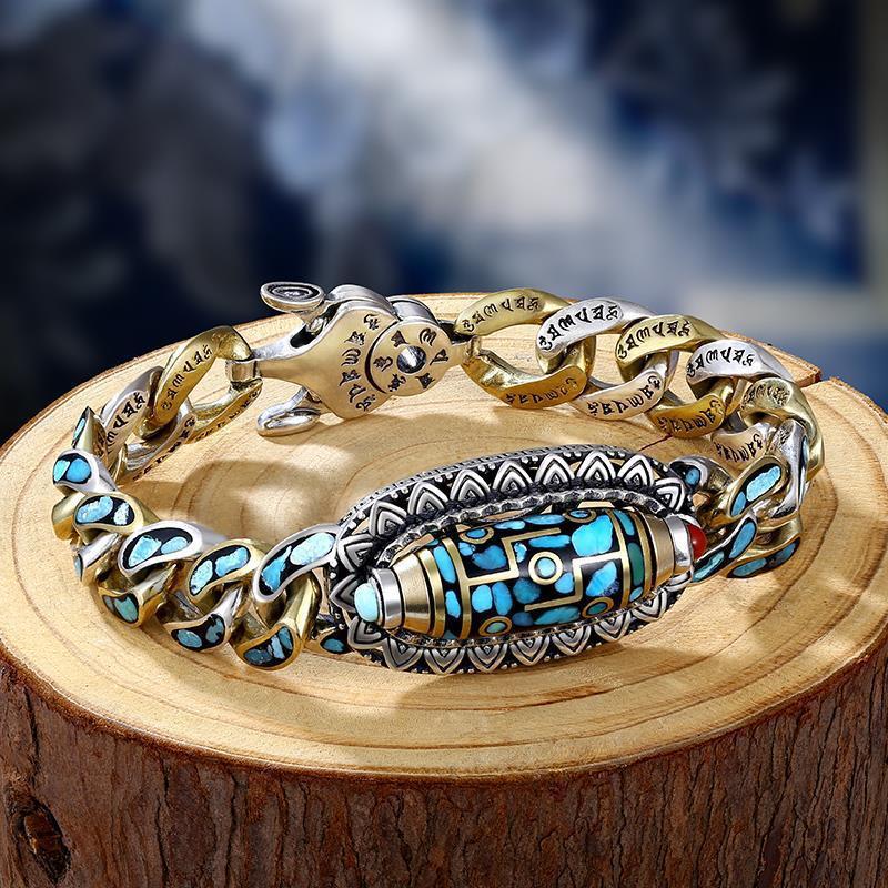 🎁Last Day 50% OFF - Turquoise Six-character Mantra Nine-eyed Dzi Bead Bracelet