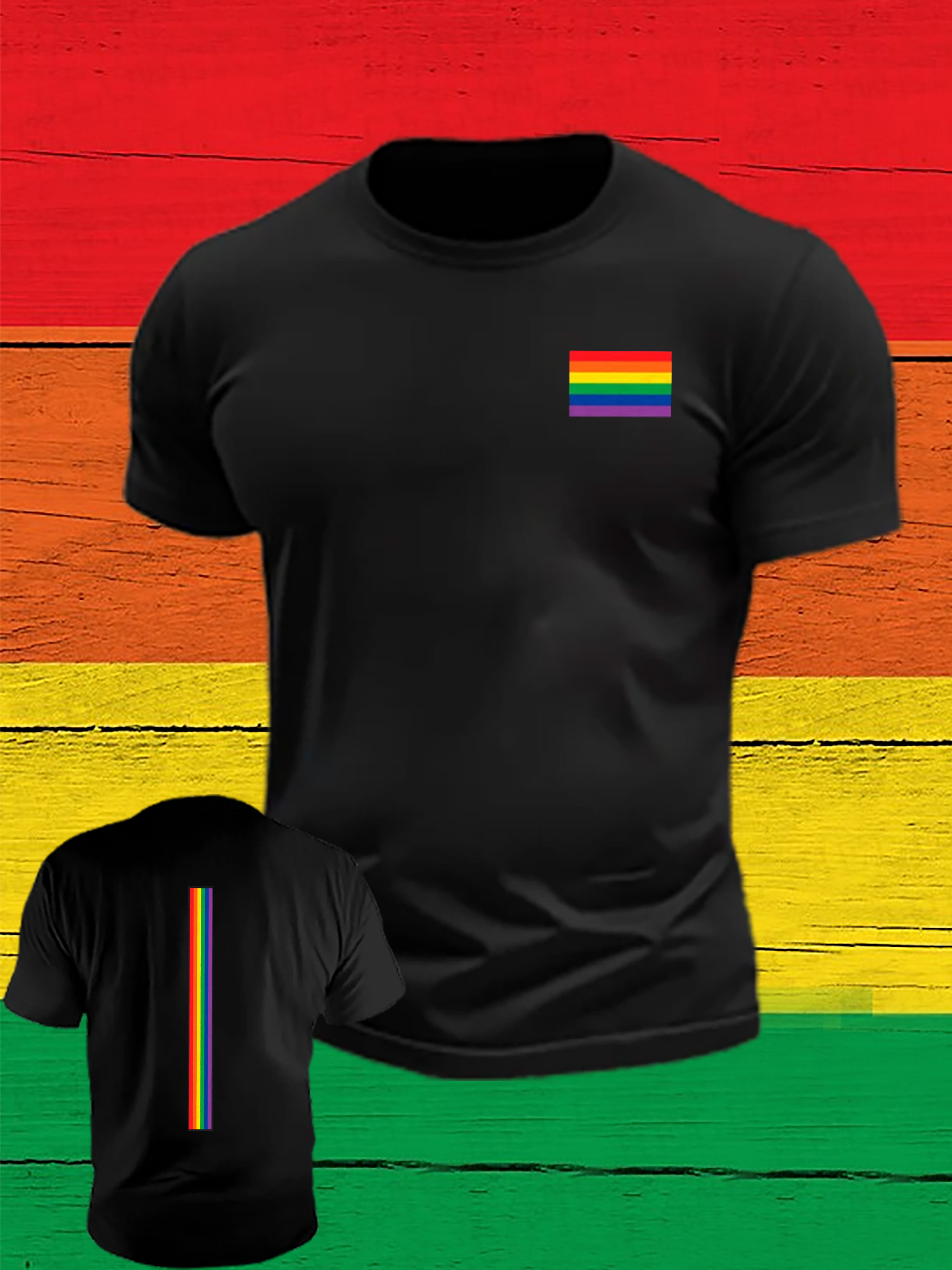 Men's Pride Month Rainbow Flag Front And Reverse Print Crew Neck T-Shirt