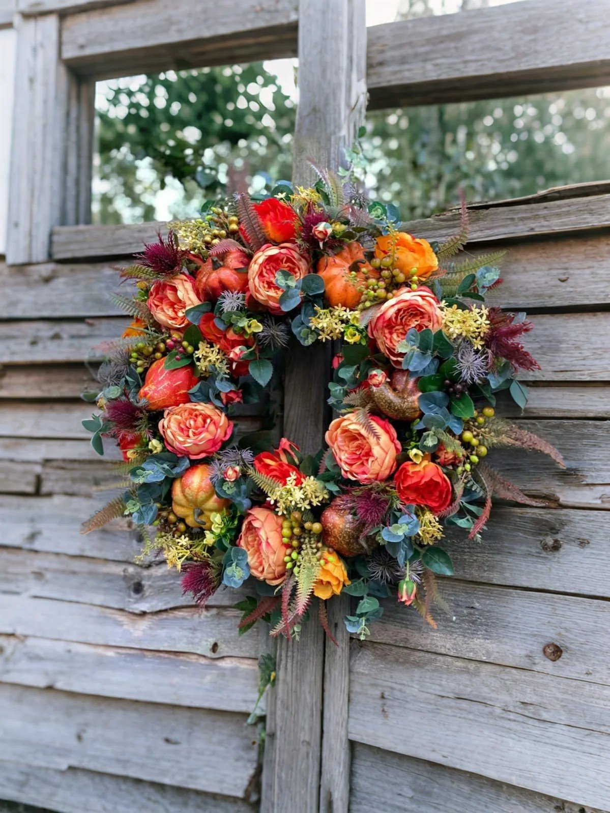 🍁🎁Year-Round Peony and Pumpkin Wreath – 🎃🎄Fall, Halloween & Christmas🔥Buy 3 (⏰13 in stock) (🔥90.6% will buy, save $15-20) (Today only)