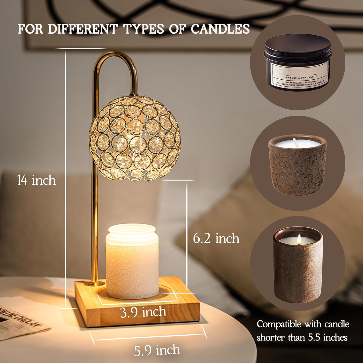 Candle Warmer Lamp, Electric Candle Lamp Warmer, Mothers Day Gifts for Mom, House Warming Gifts New Home Bedroom Decor Dimmable Wax Melt Warmer for Scented Wax with 2 Bulbs, Jar Candles