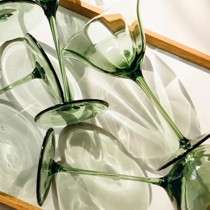 Vintage Green Flower Wine Glasses