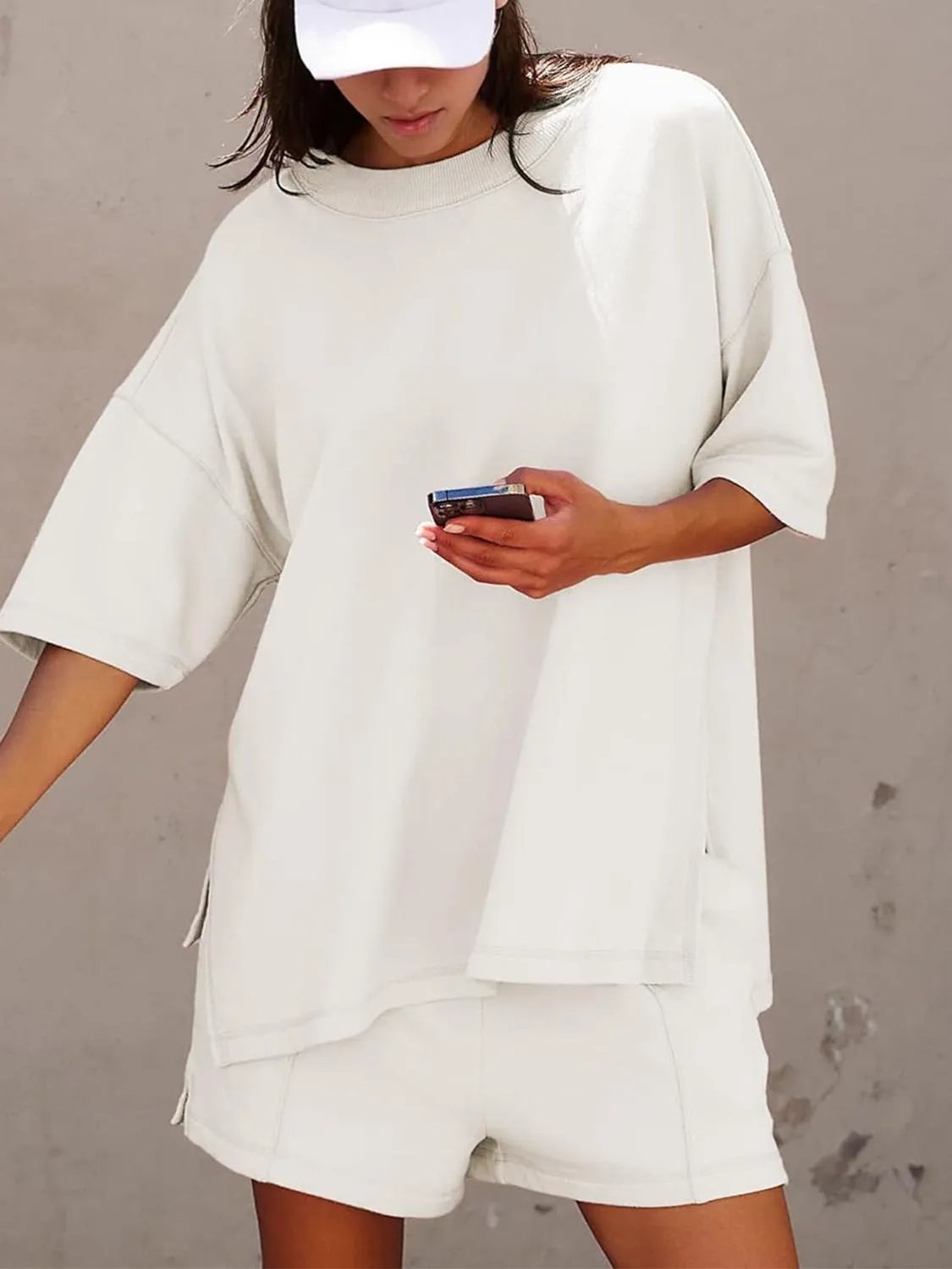🔥Women's Casual Solid Color Suit with Slit Top and Shorts