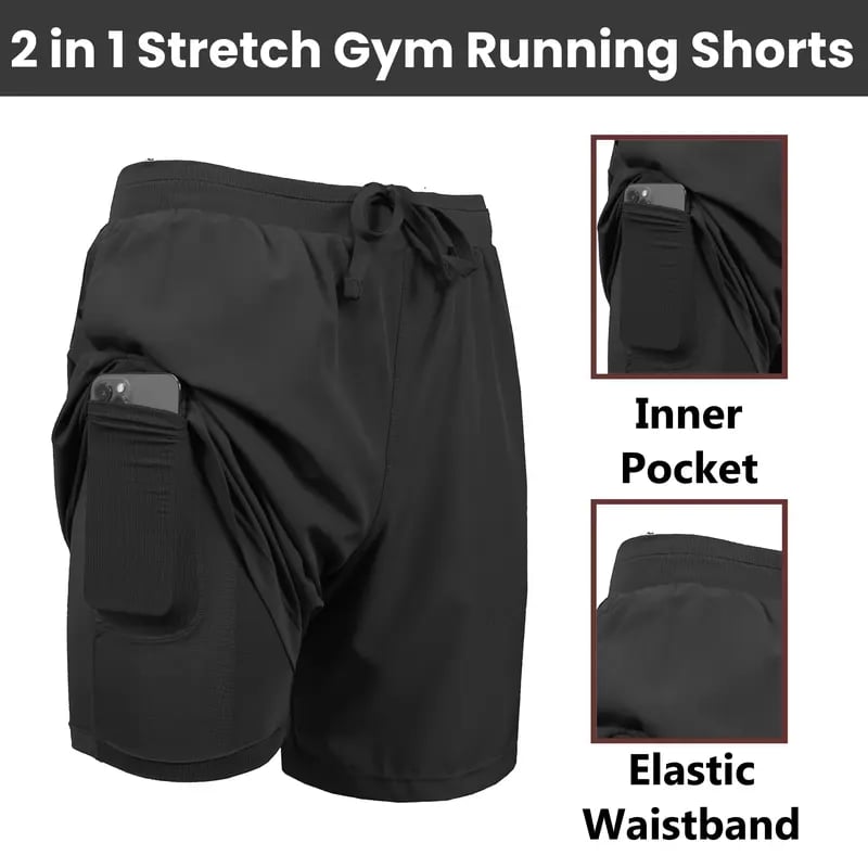 🎁TikTok Last Day Sale - 70% OFF🔥3-Pack Men's 2 in 1 Stretch Active Quick Dry Gym Running Shorts With Liner