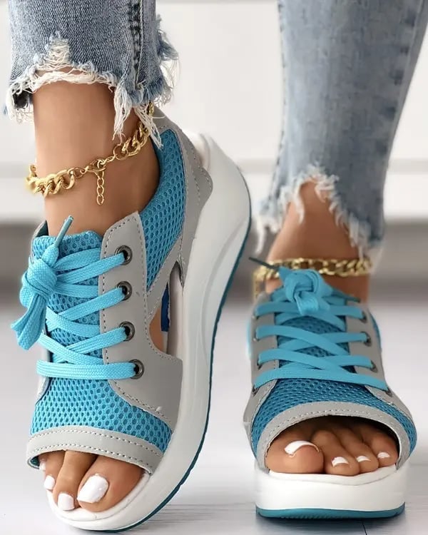 (🎉Last Day Promotion 50% OFF) Contrast Paneled Cutout Lace-up Muffin Sandals - Buy 2 Get Extra 10% OFF & FREE SHIPPING