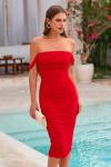 PRETTYGARDEN Women's Summer Off The Shoulder Ruched Bodycon Dresses Sleeveless Fitted Party Club Midi Dress