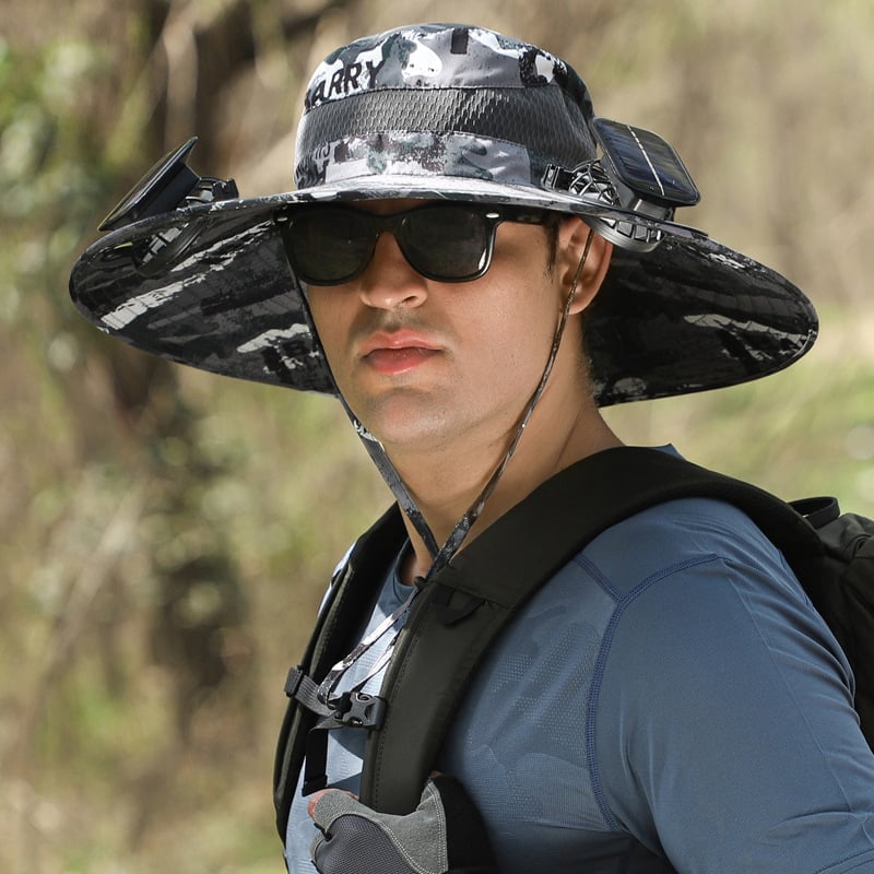 🔥Father's Day Sale 49% OFF - Wide Brim Solar Fan Outdoor Fishing Hat-Solar & USB Charging