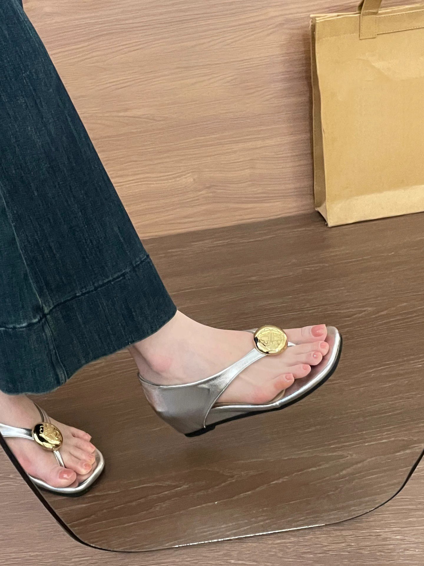✨ Metallic Medallion Wedge Sandals