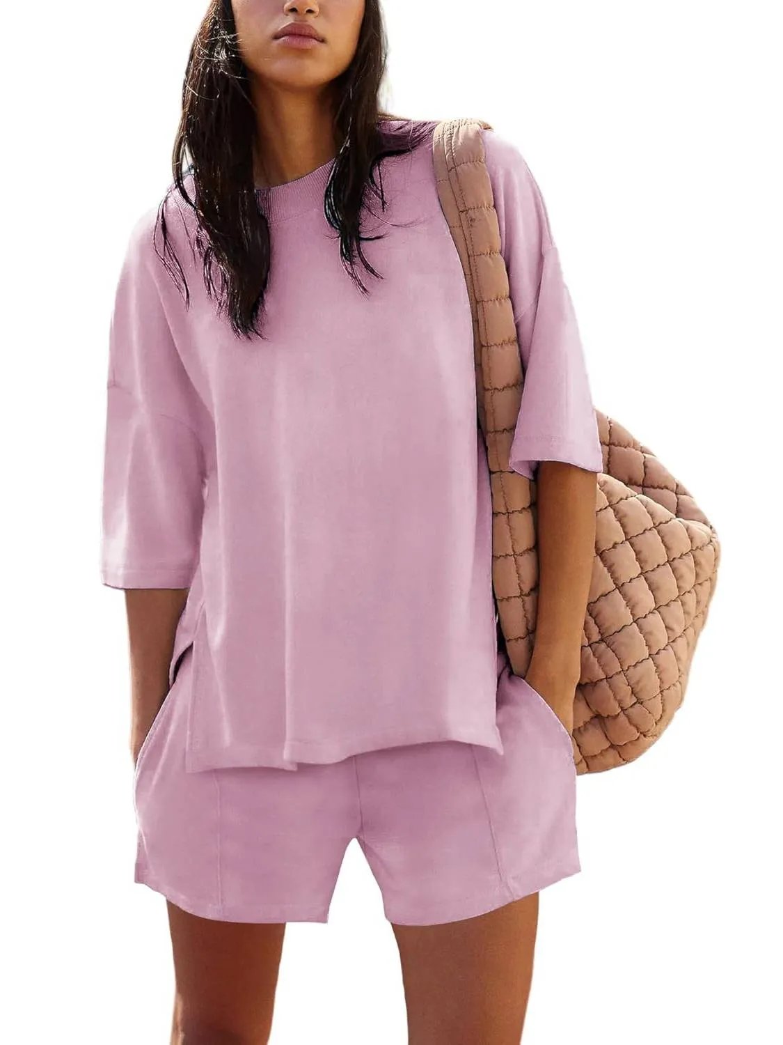 🔥Women's Casual Solid Color Suit with Slit Top and Shorts