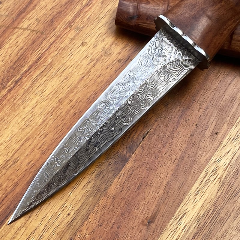 Hand forged Damascus steel knife with wooden sheath